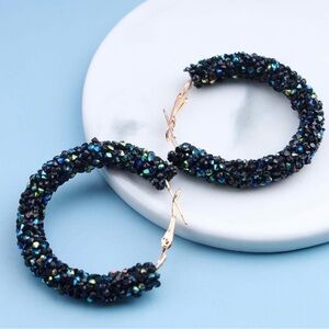 Elegant Black, Blue & Gold Hoop Earrings • Classic Statement Jewelry Accessory